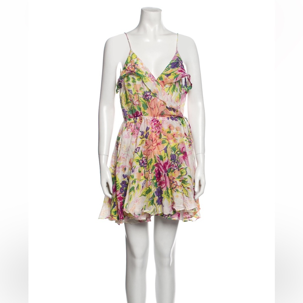 Zimmermann floral wrap dress ruffle flounce sz 3 medium large cover up